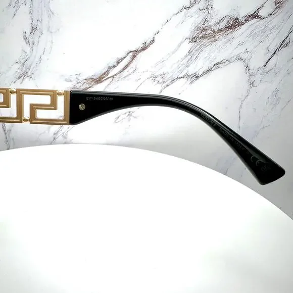 New VERSACE Sunglasses Gold Aviator Pilot Metal Greca Logo Black
